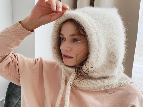 

caps winter rabbit fur womans hats knitted hooded neck collar adjustable elastic balaclava cap gorros mujer invierno new y28904767, Blue;gray