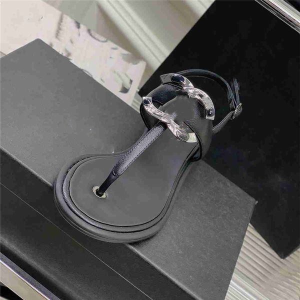 

fashion women's sandals 2023 channel luxury brand letter logo summer women's high heels men's casual student flats 014-02, Black