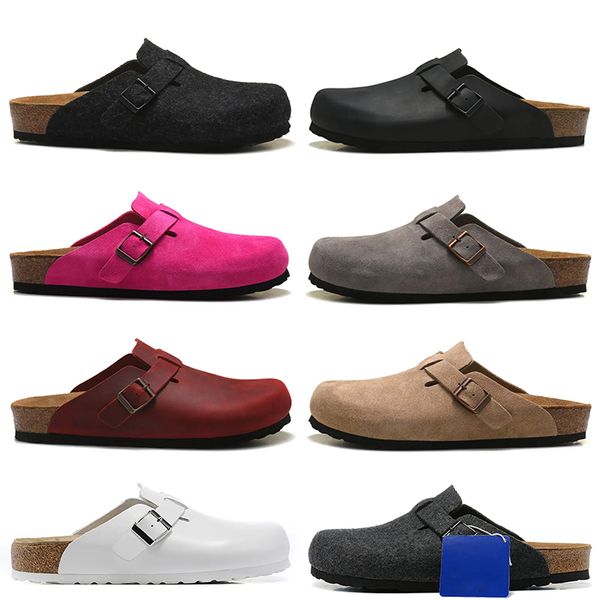 

oiled leather boston clogs suede cork slippers fashion womens mens outdoor autumn winter sandals famous designer platform sliders casual fla, Black