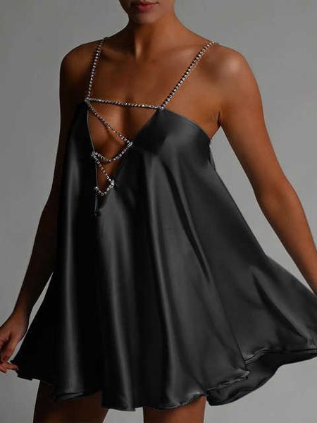 

new double layered silk satin women's summer dresses 2022 chic diamonds strap backless vacation party outfits wear, Black;gray