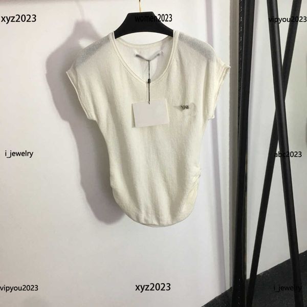 

woman tees fashion designer short sleeved t-shirt curved hem with exposed waist design knit new products #multiple product, White