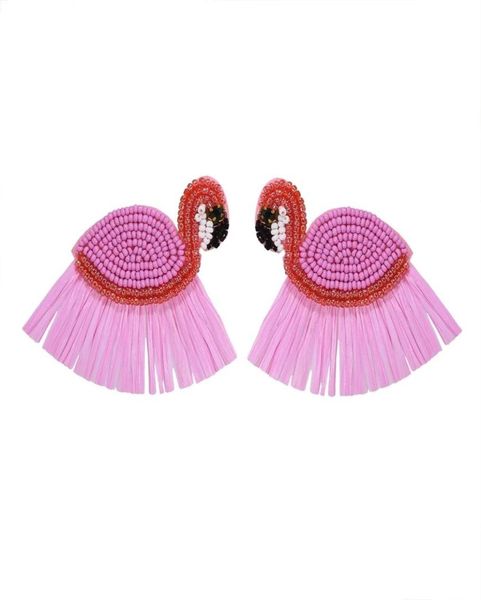 

2 styles fashion beaded colorful tassel earrings cute heart flamingoshaped statement stud earrings for women6643233, Golden