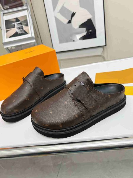 

2023 designer men slippers easy mule luxury leather beach summer adjustable strap sandal slides size eur 38-45, Black