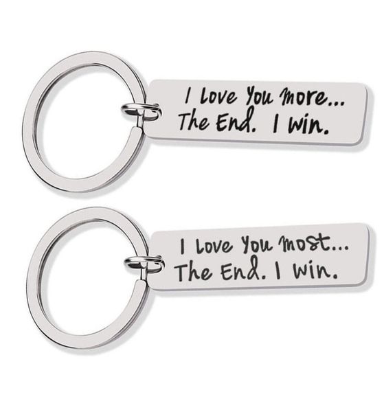 

custom couple jewelry keychain i love you more the end i win stainless steel charm keyring valentines day gift husband wife gift9221303, Silver
