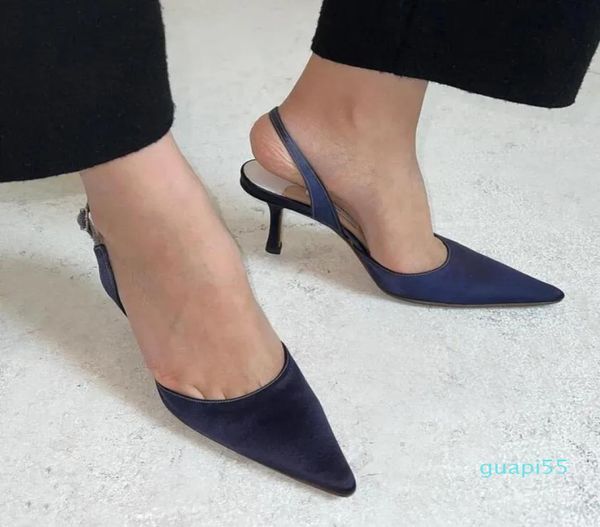 

luxury women dress shoes sandal party wedding manolos carolyne suede leather slingback sandals mid heel high heeled 35422056173, Black