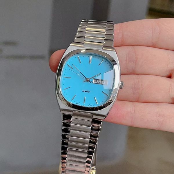 

pink antique square women's watch trendsetter hai ba with retro square double calendar display full of fashionable precise quartz movem, Slivery;brown