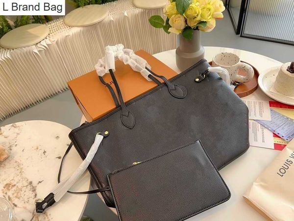 

l brand bag designers totes genuine leather onthego embossing handbags women shoulder bags with wallet composite bag purse lady totes 2pcs/s, Black