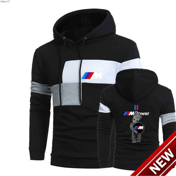 

2023 men's spring grroot bmw m power 3 color print customize hoodies splice pullover brand sweatshirts cotton hip hop, Black