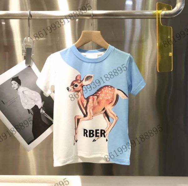 

2022ss kids blue tshirt brand designer new fawn print color block round neck short sleeve tshirts summer boys and tees kids7470558