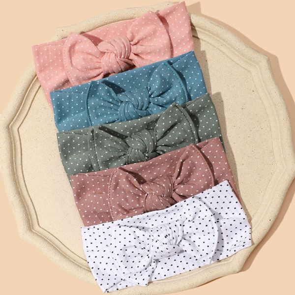 

dot spot cotton bowknot baby headbands newborn elastic hairbands toddler girls headband kid headwrap hair accessories, Slivery;white