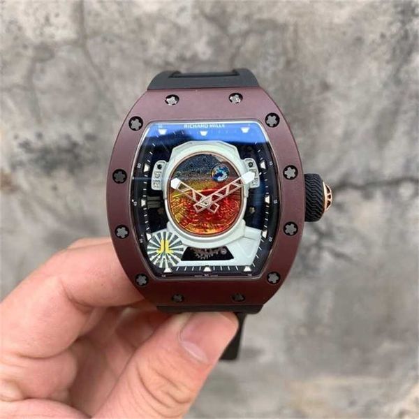 

men luxury richads watch milles mechanical shaped leisure fashion glow hollow waterproof large dial fully automatic ceramic barrelqq, Slivery;black