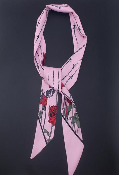 

scarves mosoga twill silk women039s bohemian rose flower headband long bag strap elegant neck scarf ribbon pink soft bandeau1827205, Blue;gray