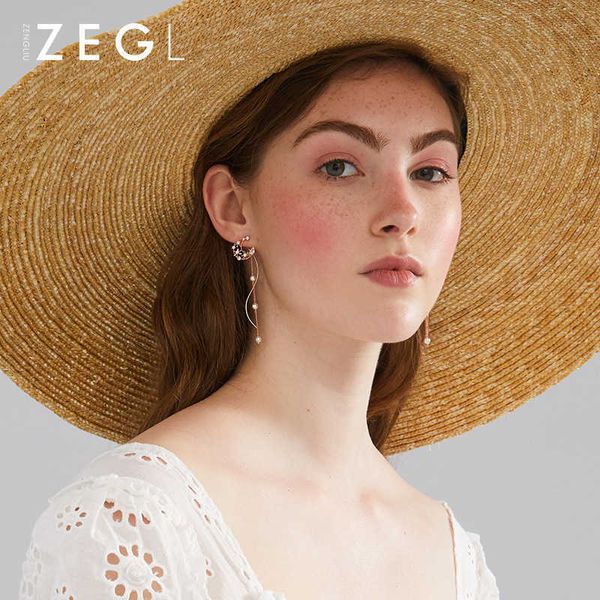 

zegl moon splash star river earrings women's long style elegant earrings tassel earrings new fashion asymmetric earrings, Golden