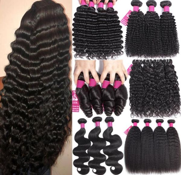 

9a human hair bundles deep wave kinky curly loose water wave body straight 100 unprocessed virgin brazilain human hair extensions4659443, Black