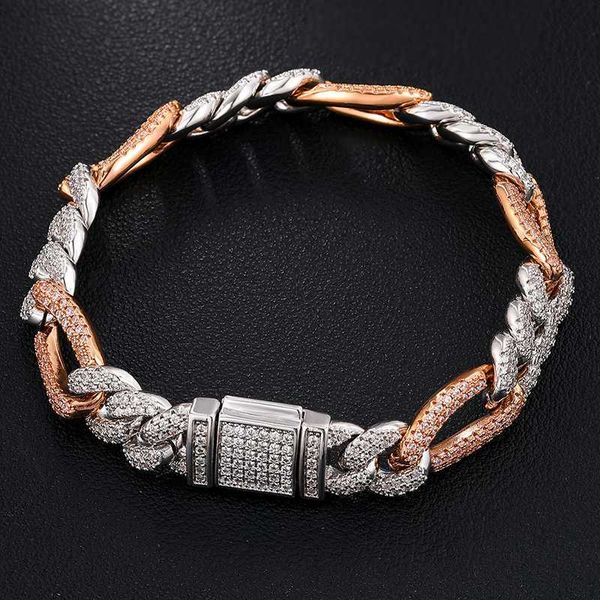 

new design rose gold plated 10mm 925 sterling silver iced out vvs moissanite with gra certification cuban link bracelet