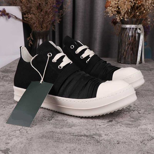 

men's rick casual shoes satin embellished canvas board shoes ro owens low women's sneakers, Black