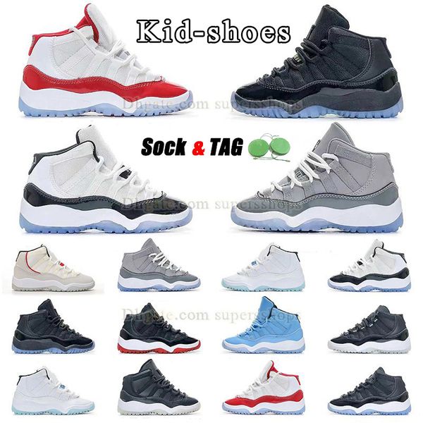 

new pattern 11s kids shoes jumpman 11 basketball shoes cherry cool grey boys and girls toddler infant sneaker university blue child shoe out, Black