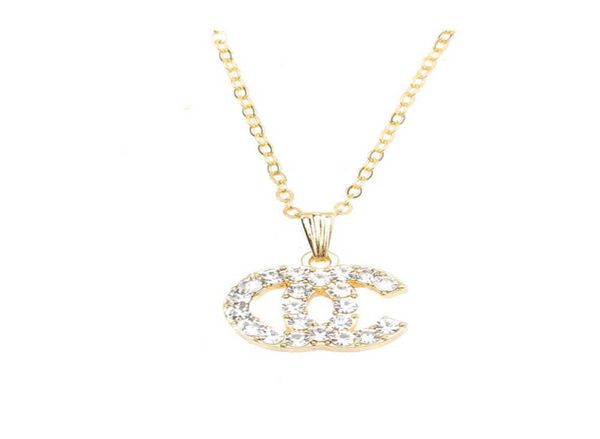 

2colors luxury brand designer double letter pendant necklaces chain 18k gold plated crysatl rhinestone sweater newklace for women fashion, Silver