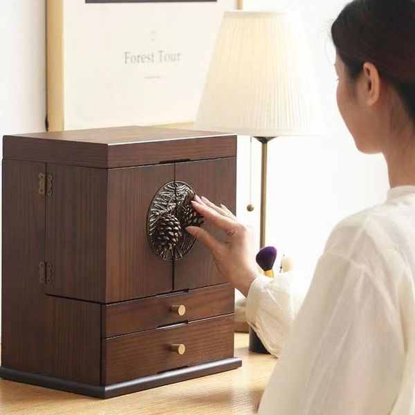 

cosmetics storage box, dustproof wooden jewelry box, deskstorage rack, skincare products, lipstick, makeup box, mom gift, Black;white