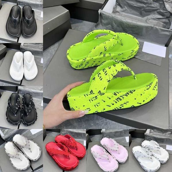 

designer slippers fashion thick bottom sandals rubber letter embroidery slides lady platform wedges sandal beach high heel embroidered slip, Black