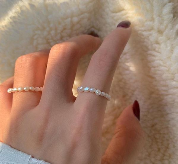 

cute multi beaded pearl band rings natural freshwater geometric jewelry for women continuous circle minimalist ring6335740, Silver