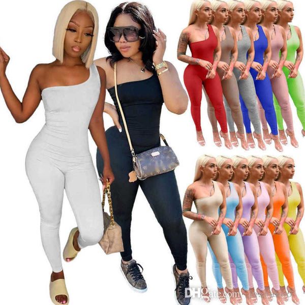 

designer women jumpsuits one shoulder sleeveless overalls pants sports rompers elegant skinny bodysuit nightwear, Black;white