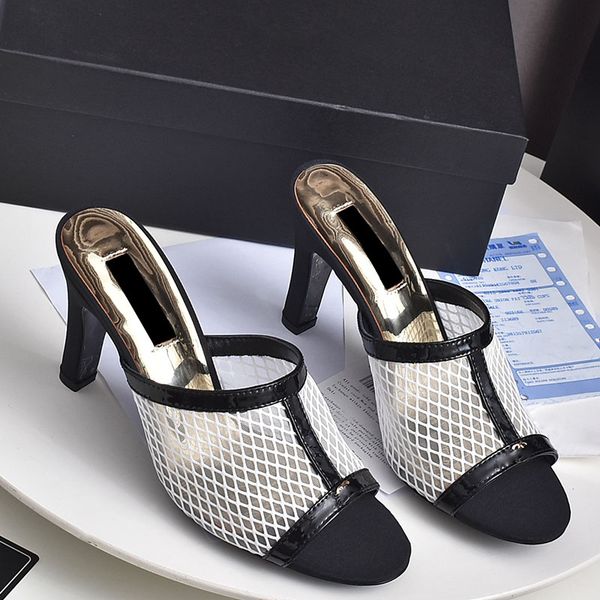 

sheepskin chunky heels sandals designer mesh breathable slingbacks dress shoes retro black round toes slippers ladies slides outdoor leisure