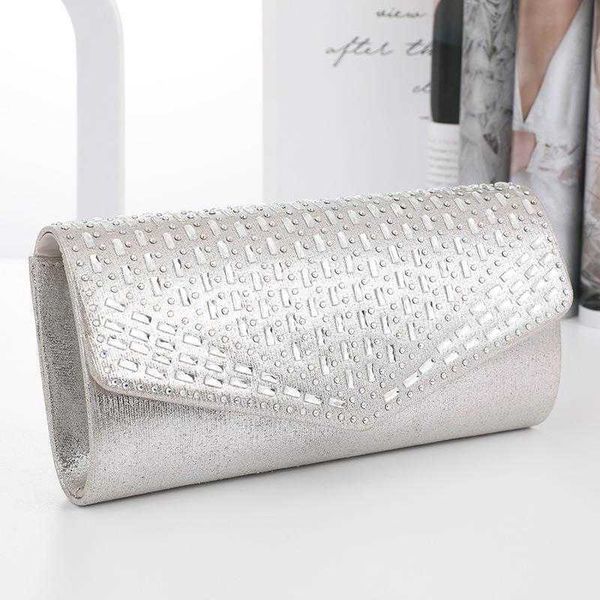 

gray glossy dinner bag womens fashion diamond embedded evening banquet satchel