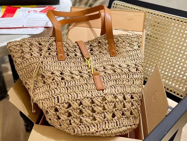 

Women's fashion beach bag New Beach casual rattan large capacity tote bag Designer wicker woven women's tote bag Summer beach Balinese straw woven bags, Khaki