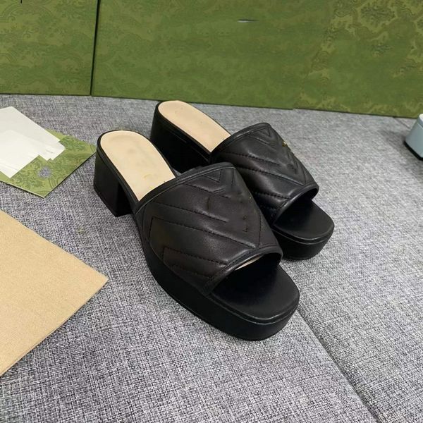 

fashionable slippers by odaka and designer women's platform leather heel lettering slide high heel roman style sandals, Black