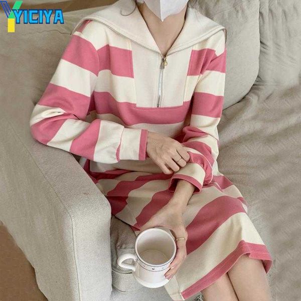 

yiciya casual dresses harajuku women sweatshirt dress korean stripe sailor collar long sleeve oversized hoodies y2k streetwear vestidos, Black;gray