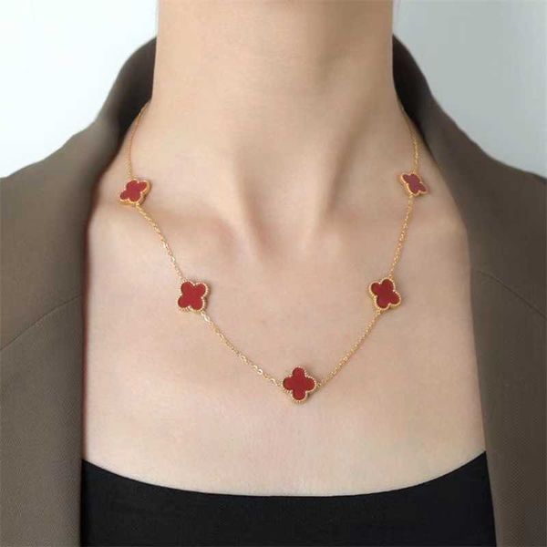 

five flower four leaf grass necklace steel 18k gold light luxury small net red collar sweater chain, Silver