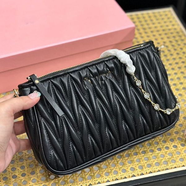 

mini handbag shoulder bag soft wrinkle lambskin leather crystal gold chain crossbody bags zipper closure clutch bags wallet designer purse h