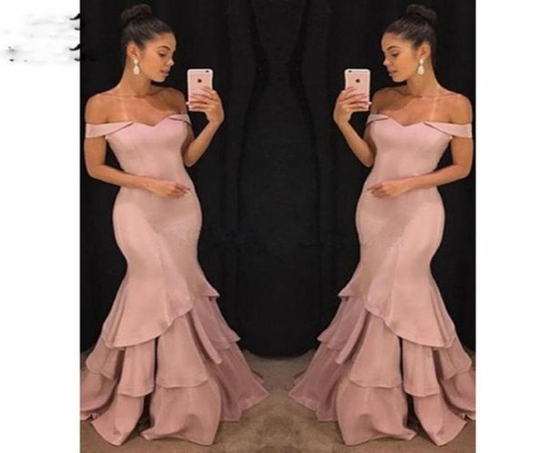 

2019 boat neck mermaid off shoulder evening dresses long satin short sleeve prom dress for teens women039s formal evening dress2610776, Black