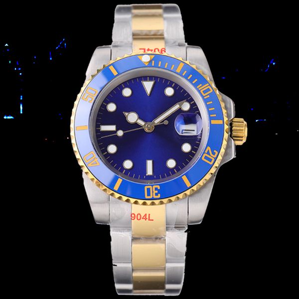 

40mm sapphire stainless steel strap round black blue dial watch deep ceramic bezel lstainless steel glide lock solid clasp automatic mechani, Slivery;brown