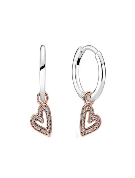 

sparkling hand heart hoop earrings real sterling silver with original box for pandora women wedding jewelry rose gold love hea7616419, Golden;silver
