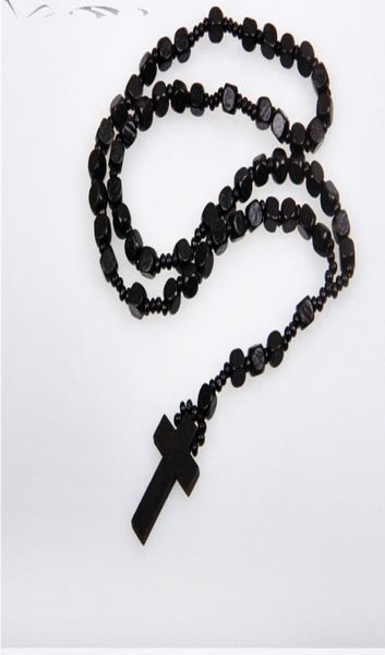 

good hardwood rosary beaded jesus cross wooden pendant necklace for men and women fine jewelry 50226202762591, Silver