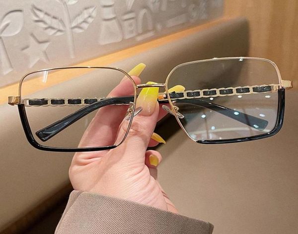 

fashion sunglasses frames vintage chain frame antiblue light square eyeglasses for women leather clear computer glasses female sh2916026, Black