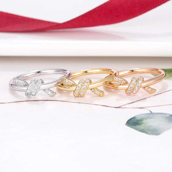 

designer new tiffay knot ring women's s925 sterling silver bow versatile simple high version texture pair