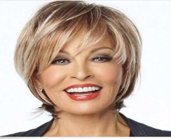 

shaggy straight synthetic attractive short blonde mixed brown wig hair for women2031160, Black;brown