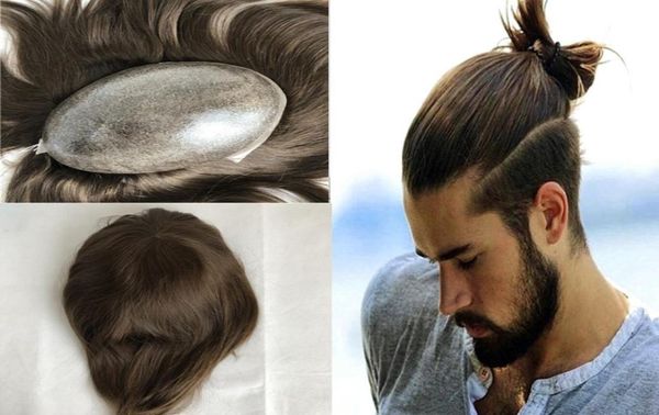 

brown human hair men toupee european natural hair toupee for men full skin pu toupee hairpiece replacement system straight men hai5924534, Black