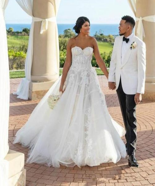 

new lace 2020 arabic beach wedding dresses sweetheart aline tulle bridal dresses elegant vintage wedding gowns 857171437, White