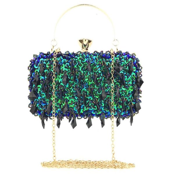 

evening bags ladies wedding party shinging green sequin beading clutches handbags for women banquet clutch shoulder bag 2211284409416