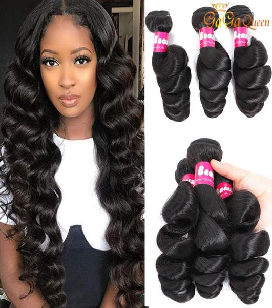 

3 bundles loose wave human hair unprocessed indian loose wave virgin hair gaga queen2220087, Black