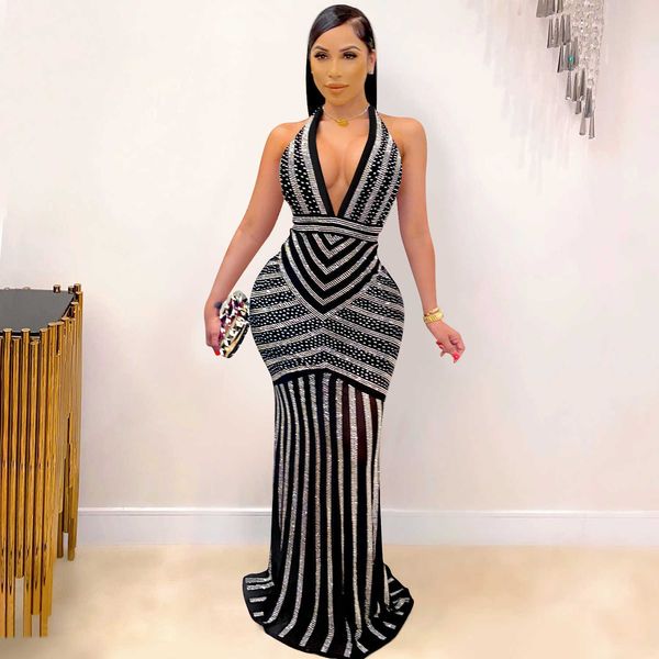 

2022 new frock evening dress rhinestones sleeveless backless women club party dress elegant casual dress lady, White;black