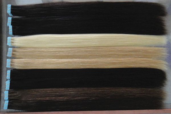 

whole tape in human hair extensions skin weft colors blonde remy hair 16 to 24 inch 20pcsbag40g50g60g 3238425, Black