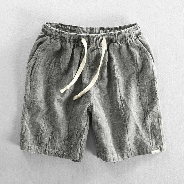 

summer men's solid color baggy beach short japanese retro cotton linen breathable joggers shorts men track wear shorts 6xl 5xl, White;black