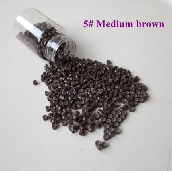 

1000pcsbottle 45mm25mm25mm 5 medium brown micro tubes with silicone micro links micro tubes micro rings for hair extens4164425, Black