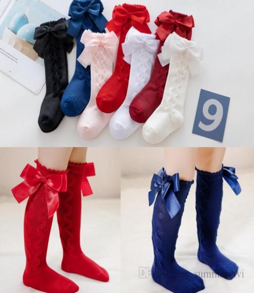 

fall baby girls ribbon bows socks spain style kids knitted knee high princess sock children cotton breathable legs q09249250111, Pink;yellow