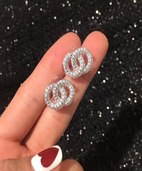 

fashion stud crystal earrings for women party wedding lovers gift designer earings jewelry with flannel bag7230876, Golden;silver